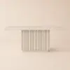 Aura 84" Rectangular Whitewash Faux Travertine Sintered Stone Dining Table, Fluted Base, Seat 8