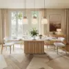 Aura 84" Rectangular Natural Faux Travertine Sintered Stone Dining Table, Fluted Base, Seat 8