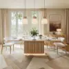 Aura 84" Rectangular Natural Faux Travertine Sintered Stone Dining Table, Fluted Base, Seat 8