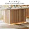 Aura 84" Rectangular Natural Faux Travertine Sintered Stone Dining Table, Fluted Base, Seat 8
