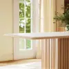 Aura 84" Rectangular Natural Faux Travertine Sintered Stone Dining Table, Fluted Base, Seat 8