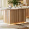 Aura 84" Rectangular Natural Faux Travertine Sintered Stone Dining Table, Fluted Base, Seat 8