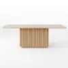 Aura 84" Rectangular Natural Faux Travertine Sintered Stone Dining Table, Fluted Base, Seat 8