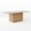 Aura 84" Rectangular Natural Faux Travertine Sintered Stone Dining Table, Fluted Base, Seat 8