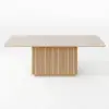 Aura 84" Rectangular Natural Faux Travertine Sintered Stone Dining Table, Fluted Base, Seat 8