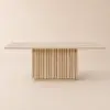 Aura 84" Rectangular Natural Faux Travertine Sintered Stone Dining Table, Fluted Base, Seat 8