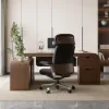 Black Genuine Leather Swivel Office Chair with Ergonomic Synchro-Tilt Recline System