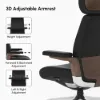 Black Genuine Leather Swivel Office Chair with Ergonomic Synchro-Tilt Recline System