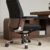 Black Genuine Leather Swivel Office Chair with Ergonomic Synchro-Tilt Recline System