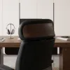 Black Genuine Leather Swivel Office Chair with Ergonomic Synchro-Tilt Recline System