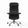 Black Genuine Leather Swivel Office Chair with Ergonomic Synchro-Tilt Recline System