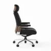 Black Genuine Leather Swivel Office Chair with Ergonomic Synchro-Tilt Recline System