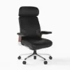 Black Genuine Leather Swivel Office Chair with Ergonomic Synchro-Tilt Recline System