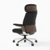 Black Genuine Leather Swivel Office Chair with Ergonomic Synchro-Tilt Recline System