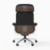 Black Genuine Leather Swivel Office Chair with Ergonomic Synchro-Tilt Recline System