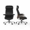 Black Genuine Leather Swivel Office Chair with Ergonomic Synchro-Tilt Recline System
