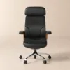 Black Genuine Leather Swivel Office Chair with Ergonomic Synchro-Tilt Recline System