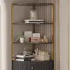 Modern 75" Black Corner Etagere Bookshelf with Drawer and 2-Door Cabinet