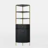 Modern 75" Black Corner Etagere Bookshelf with Drawer and 2-Door Cabinet