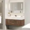 100 cm Walnut Bathroom Vanity & LED Mirror Cabinet Set