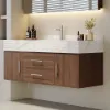100 cm Walnut Bathroom Vanity & LED Mirror Cabinet Set