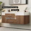 100 cm Walnut Bathroom Vanity & LED Mirror Cabinet Set