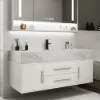 100 cm White Floating Bathroom Vanity Set with LED Mirror Cabinet