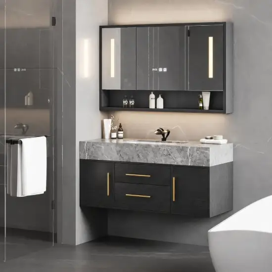 100cm Black Floating Bathroom Vanity Set with LED Mirror Cabinet – AUD-H2874