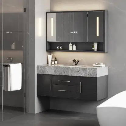 100cm Black Floating Bathroom Vanity Set with LED Mirror Cabinet – AUD-H2875