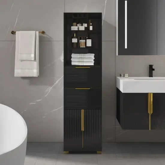 Picture of Aro 149cm Bathroom Storage Cabinet Freestanding Linen Tower with Shelves Drawers & Doors