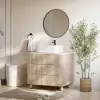 80cm Fluted Freestanding Bathroom Vanity with Vessel Sink, 3-Drawers, Sintered Stone top – Whitewash