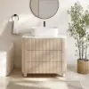 80cm Fluted Freestanding Bathroom Vanity with Vessel Sink, 3-Drawers, Sintered Stone top – Whitewash