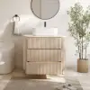 80cm Fluted Freestanding Bathroom Vanity with Vessel Sink, 3-Drawers, Sintered Stone top – Whitewash
