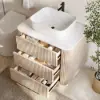 80cm Fluted Freestanding Bathroom Vanity with Vessel Sink, 3-Drawers, Sintered Stone top – Whitewash