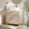 80cm Fluted Freestanding Bathroom Vanity with Vessel Sink, 3-Drawers, Sintered Stone top – Whitewash