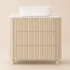 80cm Fluted Freestanding Bathroom Vanity with Vessel Sink, 3-Drawers, Sintered Stone top – Whitewash