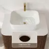 80cm Fluted Freestanding Bathroom Vanity with Vessel Sink, 3-Drawers, Sintered Stone top – Walnut
