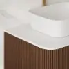 80cm Fluted Freestanding Bathroom Vanity with Vessel Sink, 3-Drawers, Sintered Stone top – Walnut