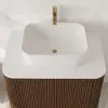 80cm Fluted Freestanding Bathroom Vanity with Vessel Sink, 3-Drawers, Sintered Stone top – Walnut