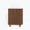 80cm Fluted Freestanding Bathroom Vanity with Vessel Sink, 3-Drawers, Sintered Stone top – Walnut