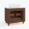 80cm Fluted Freestanding Bathroom Vanity with Vessel Sink, 3-Drawers, Sintered Stone top – Walnut