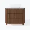 80cm Fluted Freestanding Bathroom Vanity with Vessel Sink, 3-Drawers, Sintered Stone top – Walnut