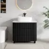 80cm Fluted Freestanding Bathroom Vanity with Vessel Sink, 3-Drawers, Sintered Stone top – Black