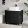 80cm Fluted Freestanding Bathroom Vanity with Vessel Sink, 3-Drawers, Sintered Stone top – Black