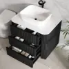 80cm Fluted Freestanding Bathroom Vanity with Vessel Sink, 3-Drawers, Sintered Stone top – Black