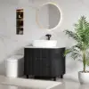80cm Fluted Freestanding Bathroom Vanity with Vessel Sink, 3-Drawers, Sintered Stone top – Black