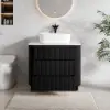 80cm Fluted Freestanding Bathroom Vanity with Vessel Sink, 3-Drawers, Sintered Stone top – Black
