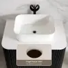 80cm Fluted Freestanding Bathroom Vanity with Vessel Sink, 3-Drawers, Sintered Stone top – Black
