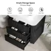 80cm Fluted Freestanding Bathroom Vanity with Vessel Sink, 3-Drawers, Sintered Stone top – Black