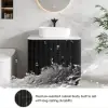 80cm Fluted Freestanding Bathroom Vanity with Vessel Sink, 3-Drawers, Sintered Stone top – Black